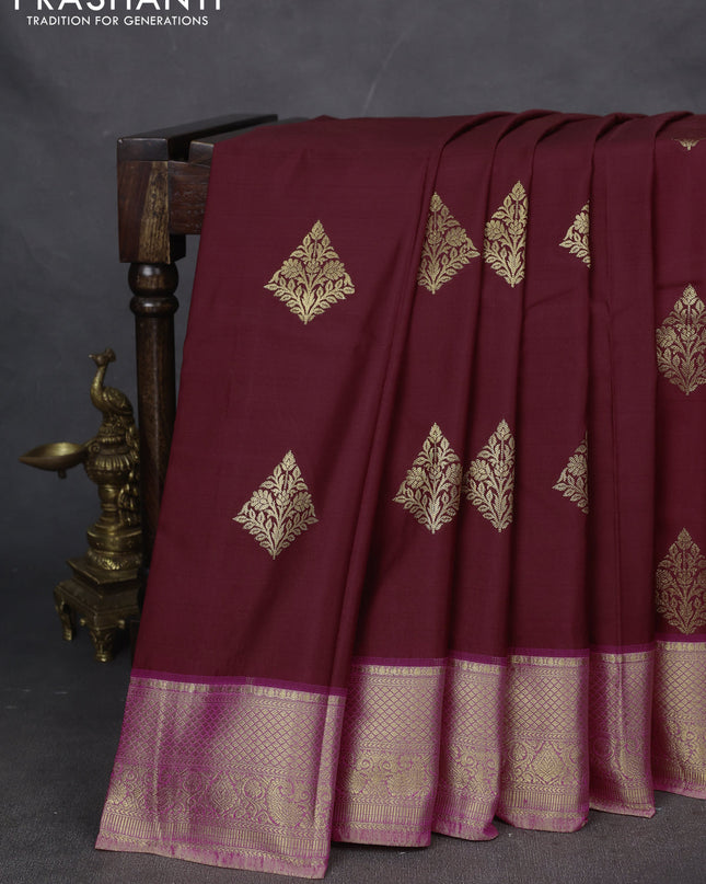 Bangalori silk saree maroon with dual shade of pink with zari woven buttas and zari woven border