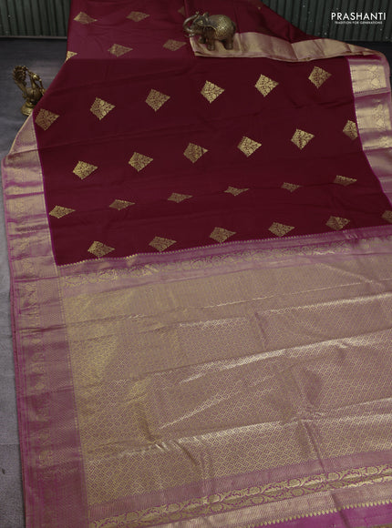 Bangalori silk saree maroon with dual shade of pink with zari woven buttas and zari woven border