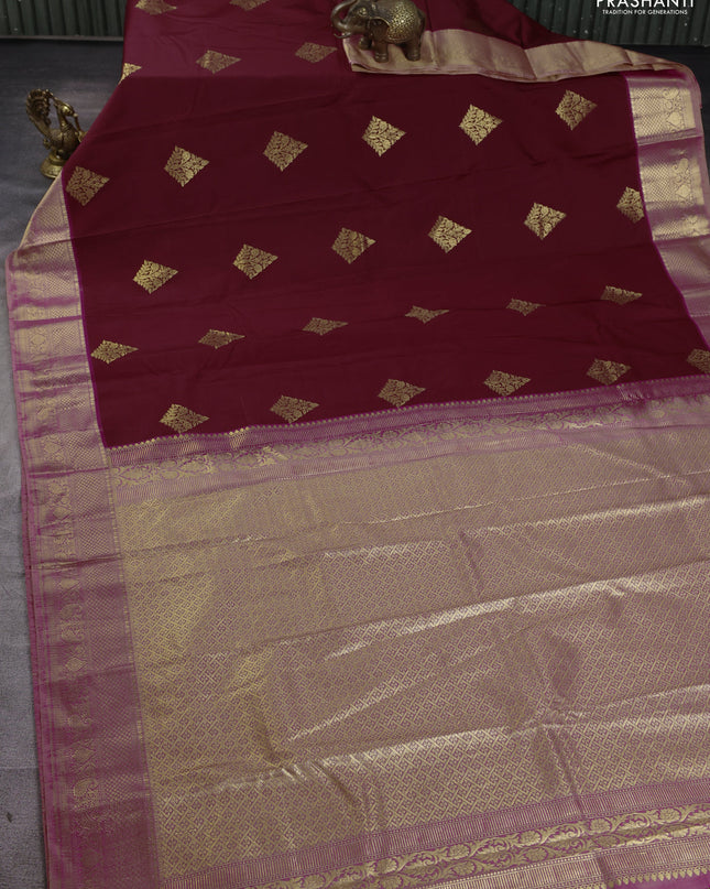 Bangalori silk saree maroon with dual shade of pink with zari woven buttas and zari woven border