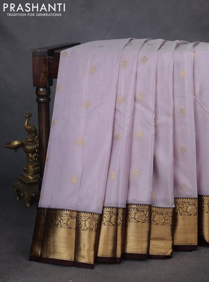 Bangalori silk saree grey and coffee brown with zari woven buttas and zari woven border