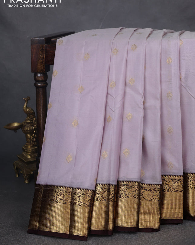 Bangalori silk saree grey and coffee brown with zari woven buttas and zari woven border