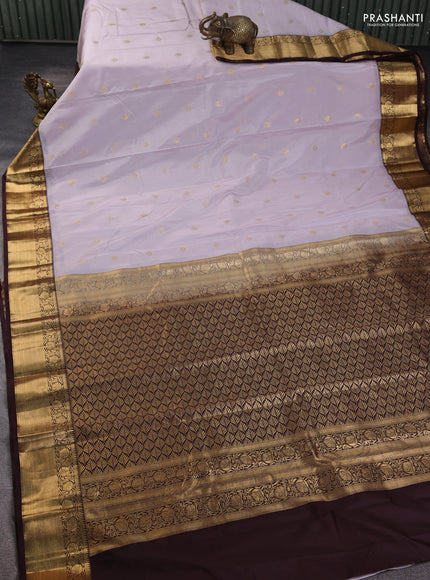 Bangalori silk saree grey and coffee brown with zari woven buttas and zari woven border