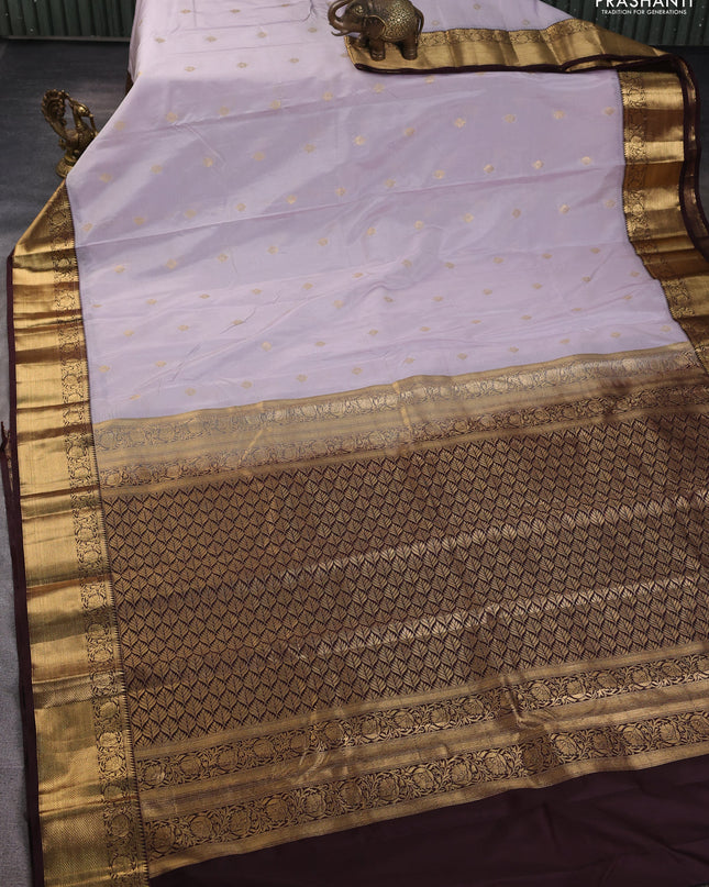 Bangalori silk saree grey and coffee brown with zari woven buttas and zari woven border