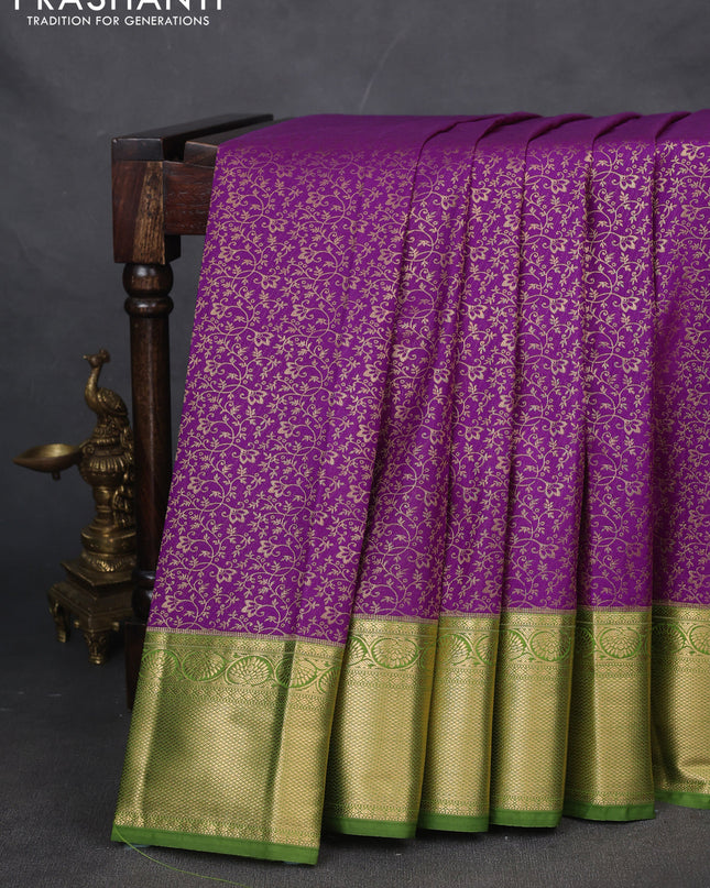 Bangalori silk saree purple and green with allover zari woven brocade weaves and zari woven border