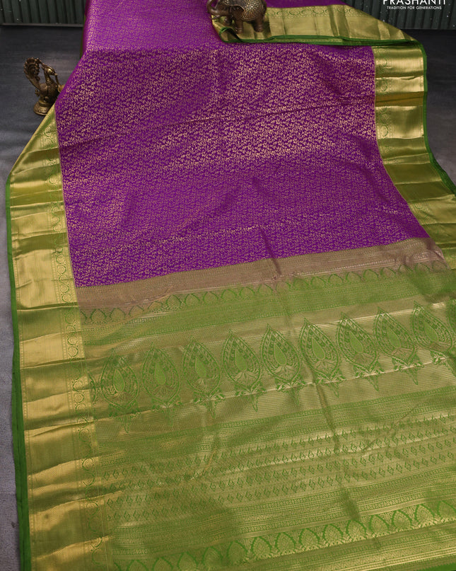 Bangalori silk saree purple and green with allover zari woven brocade weaves and zari woven border