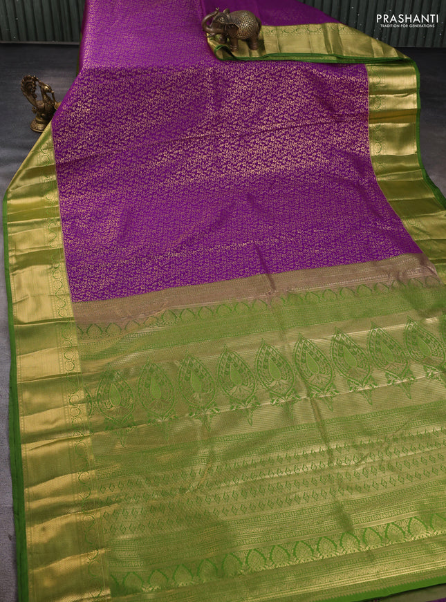 Bangalori silk saree purple and green with allover zari woven brocade weaves and zari woven border