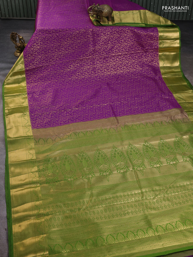 Bangalori silk saree purple and green with allover zari woven brocade weaves and zari woven border