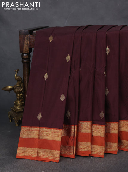 Bangalori silk saree deep maroon and rustic orange with zari woven buttas and rettapet zari woven border