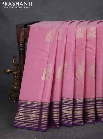 Bangalori silk saree pastel pink and violet with zari woven buttas and zari woven border