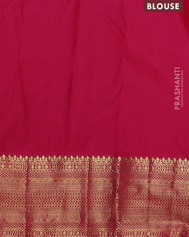 Bangalori silk saree teal green and pink with allover zari woven brocade weaves and zari woven border