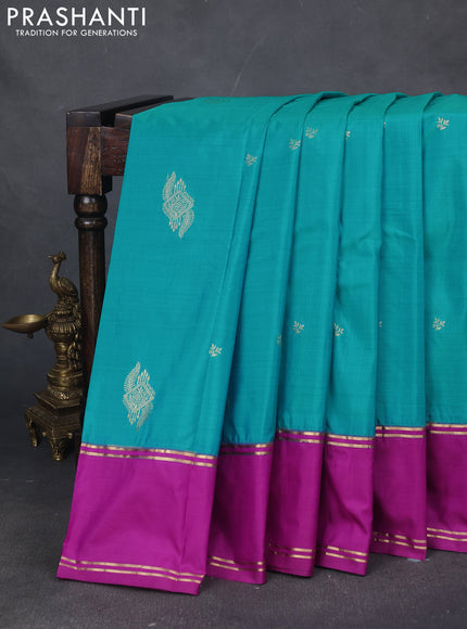 Bangalori silk saree teal blue and purple with zari woven buttas and rettapet zari woven border