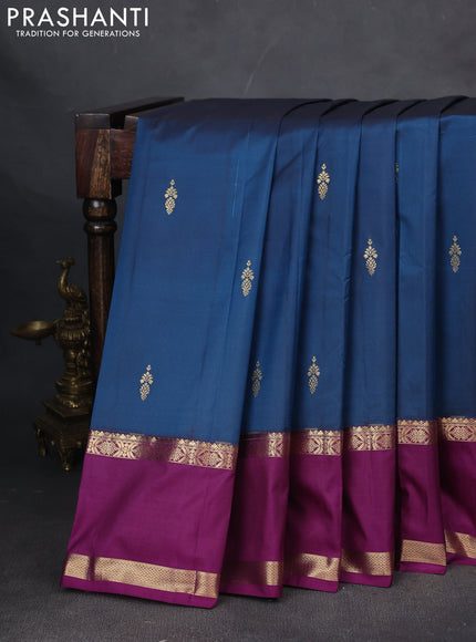 Bangalori silk saree peacock blue and purple with zari woven buttas and rettapet zari woven border