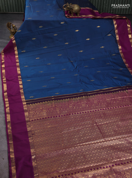 Bangalori silk saree peacock blue and purple with zari woven buttas and rettapet zari woven border