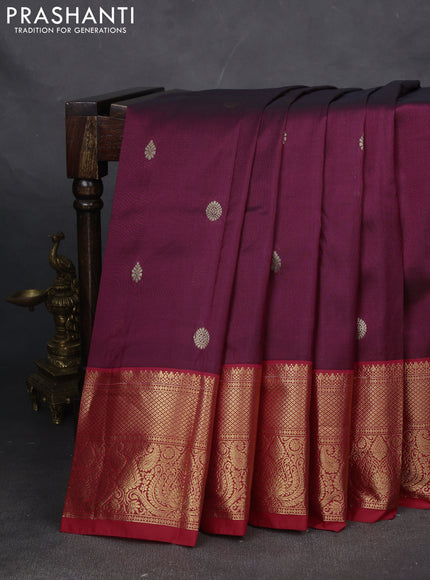 Bangalori silk saree dark magenta pink and red with zari woven buttas and zari woven border