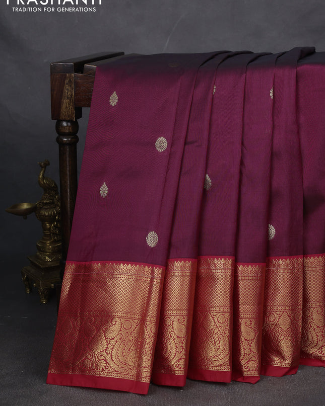 Bangalori silk saree dark magenta pink and red with zari woven buttas and zari woven border