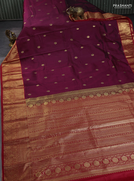 Bangalori silk saree dark magenta pink and red with zari woven buttas and zari woven border