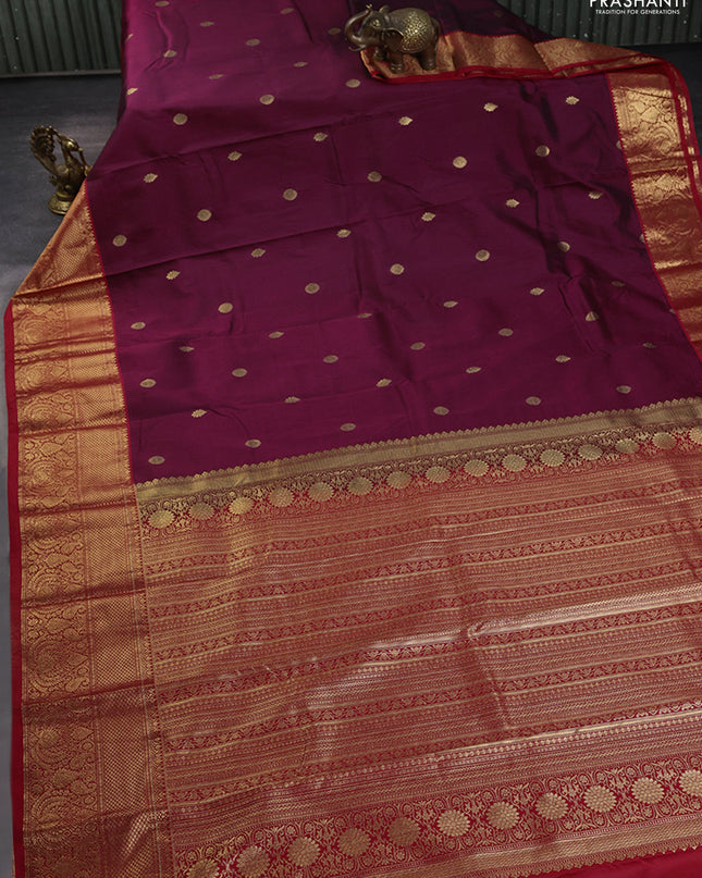 Bangalori silk saree dark magenta pink and red with zari woven buttas and zari woven border