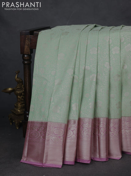 Bangalori silk saree pastel green and mauve pink with allover zari woven brocade weaves and zari woven border