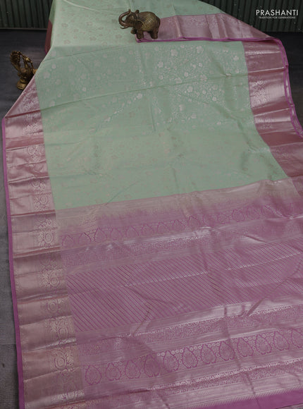 Bangalori silk saree pastel green and mauve pink with allover zari woven brocade weaves and zari woven border