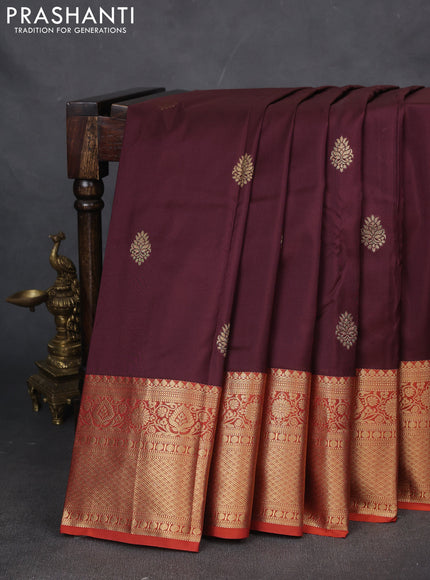 Bangalori silk saree maroon and orange with zari woven buttas and zari woven border