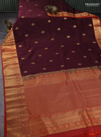 Bangalori silk saree maroon and orange with zari woven buttas and zari woven border