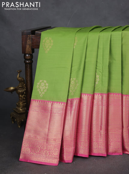 Bangalori silk saree light green and light pink with zari woven buttas and long zari woven border
