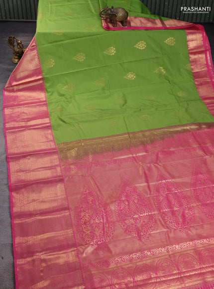 Bangalori silk saree light green and light pink with zari woven buttas and long zari woven border