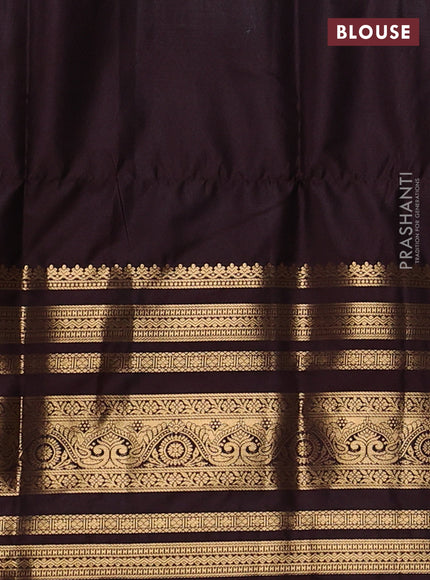 Bangalori silk saree coffee brown with allover zari stripes pattern and long zari woven border