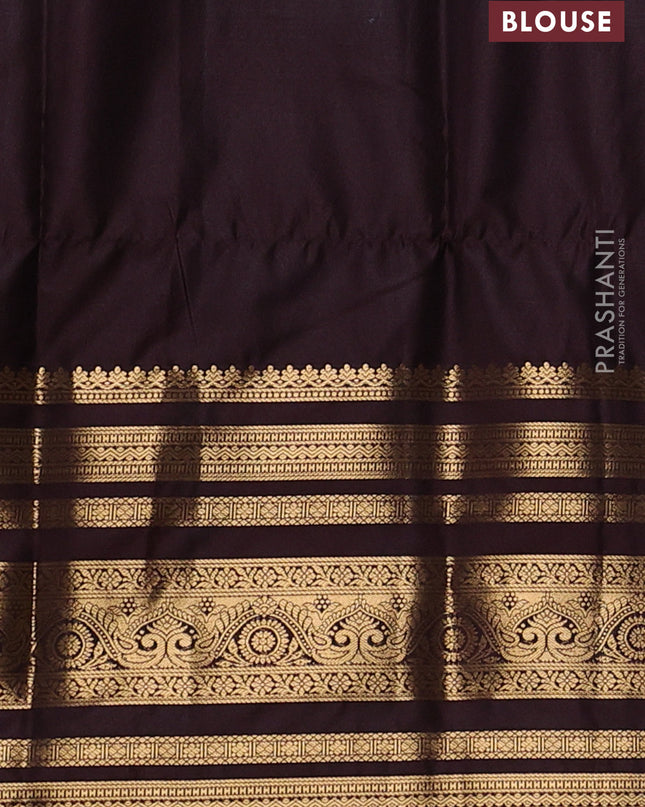 Bangalori silk saree coffee brown with allover zari stripes pattern and long zari woven border