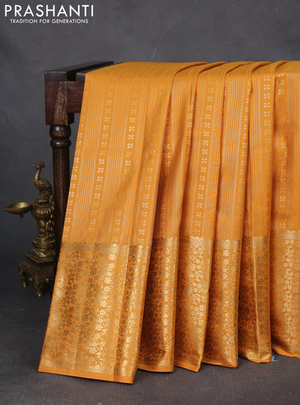 Bangalori silk saree mango yellow with allover zari woven brocade weaves and long zari woven border