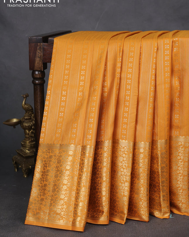 Bangalori silk saree mango yellow with allover zari woven brocade weaves and long zari woven border