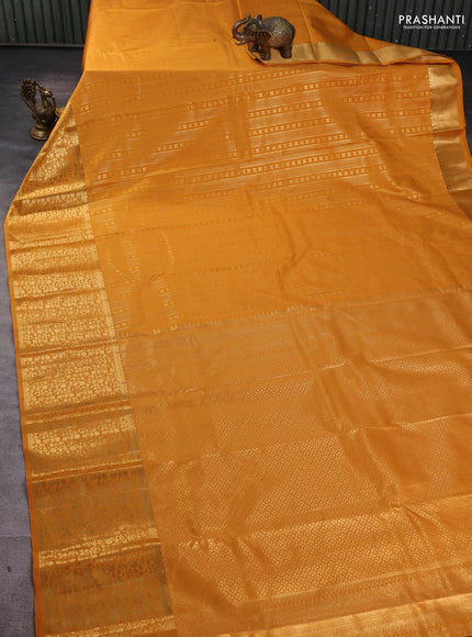 Bangalori silk saree mango yellow with allover zari woven brocade weaves and long zari woven border