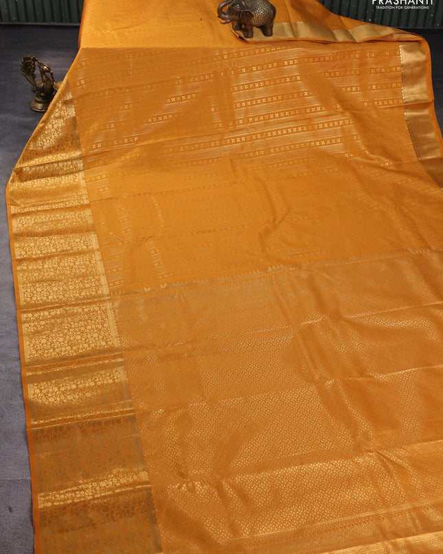 Bangalori silk saree mango yellow with allover zari woven brocade weaves and long zari woven border
