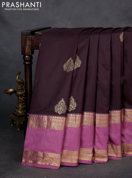 Bangalori silk saree coffee brown and mauve pink with zari woven buttas and rettapet zari woven border