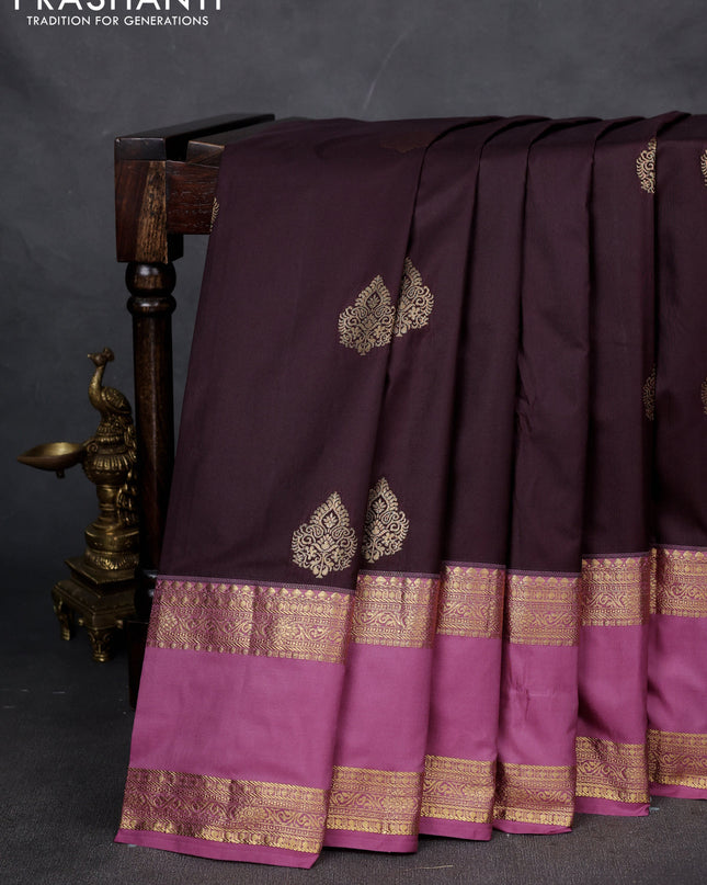 Bangalori silk saree coffee brown and mauve pink with zari woven buttas and rettapet zari woven border