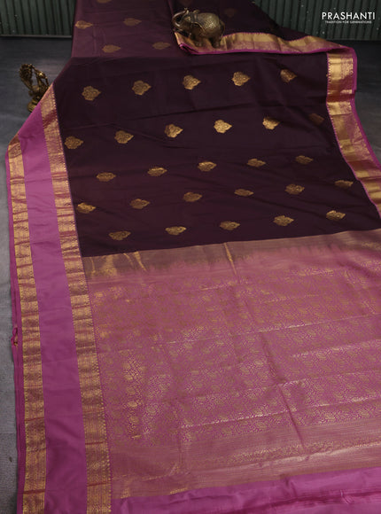 Bangalori silk saree coffee brown and mauve pink with zari woven buttas and rettapet zari woven border