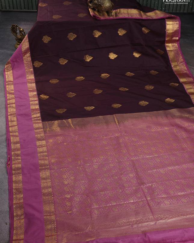 Bangalori silk saree coffee brown and mauve pink with zari woven buttas and rettapet zari woven border