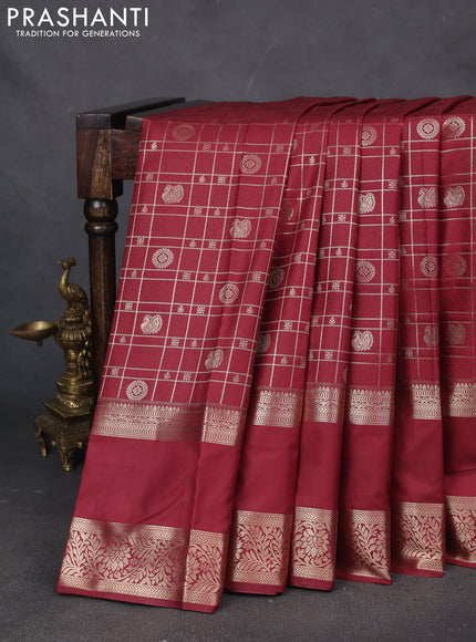 Bangalori silk saree maroon with allover zari checks & buttas and rettapet zari woven border