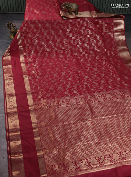 Bangalori silk saree maroon with allover zari checks & buttas and rettapet zari woven border