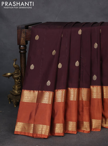 Bangalori silk saree coffee brown and rust with zari woven buttas and rettapet zari woven border