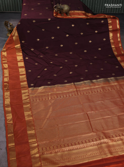 Bangalori silk saree coffee brown and rust with zari woven buttas and rettapet zari woven border