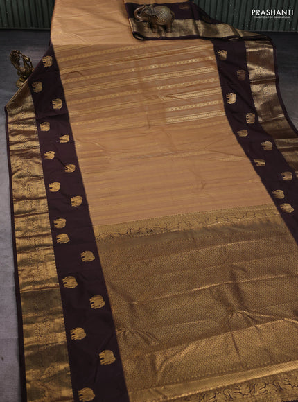 Bangalori silk saree sandal and coffee brown with allover zari weaves and elephant butta border