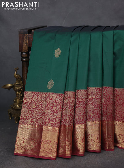 Bangalori silk saree green and maroon with zari woven buttas and long zari woven border