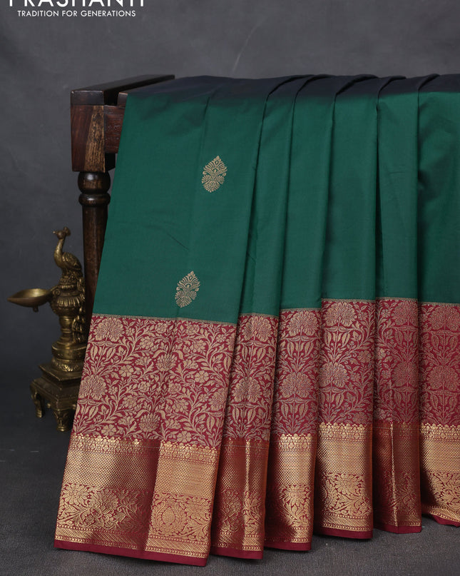 Bangalori silk saree green and maroon with zari woven buttas and long zari woven border
