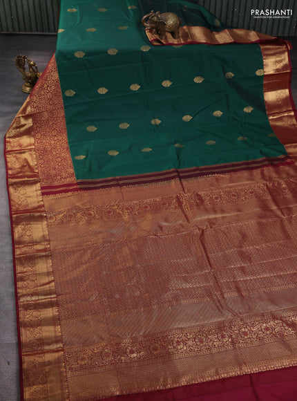 Bangalori silk saree green and maroon with zari woven buttas and long zari woven border