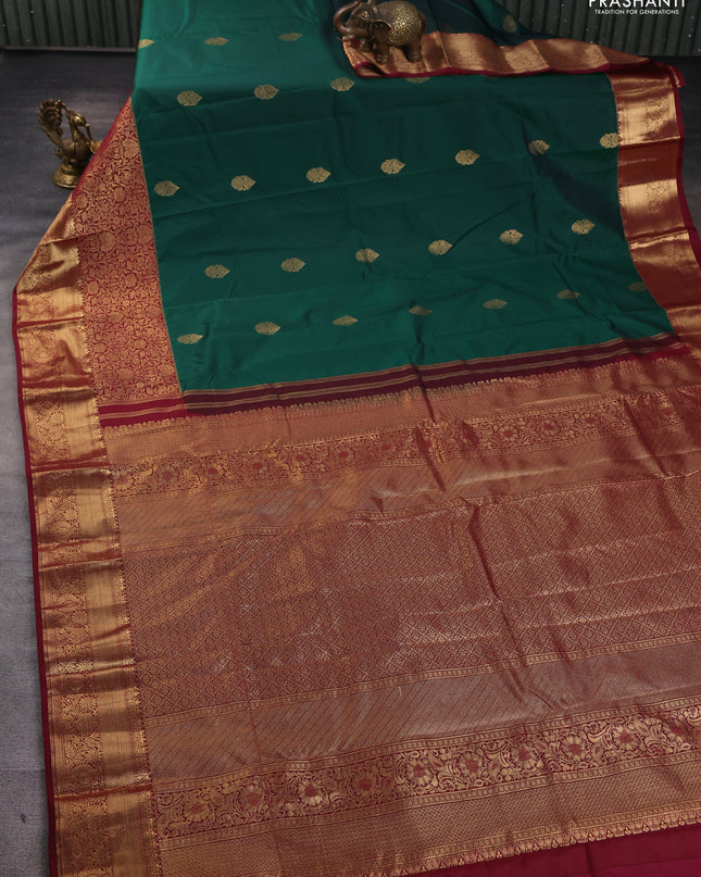 Bangalori silk saree green and maroon with zari woven buttas and long zari woven border