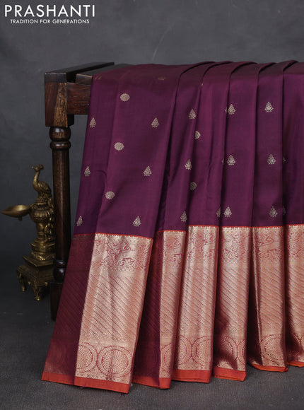Bangalori silk saree purple and rust shade with zari woven buttas and long zari woven border