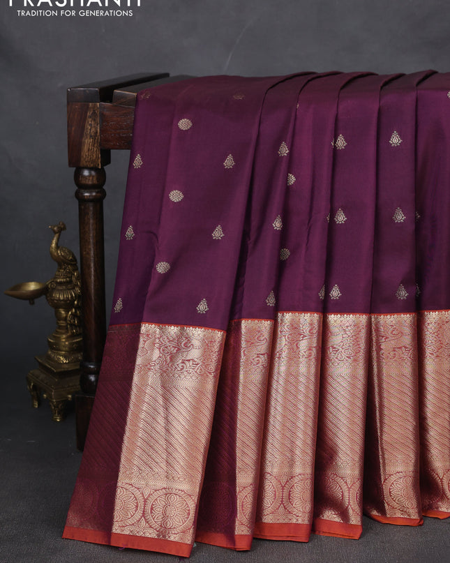 Bangalori silk saree purple and rust shade with zari woven buttas and long zari woven border