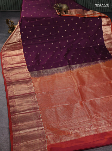 Bangalori silk saree purple and rust shade with zari woven buttas and long zari woven border