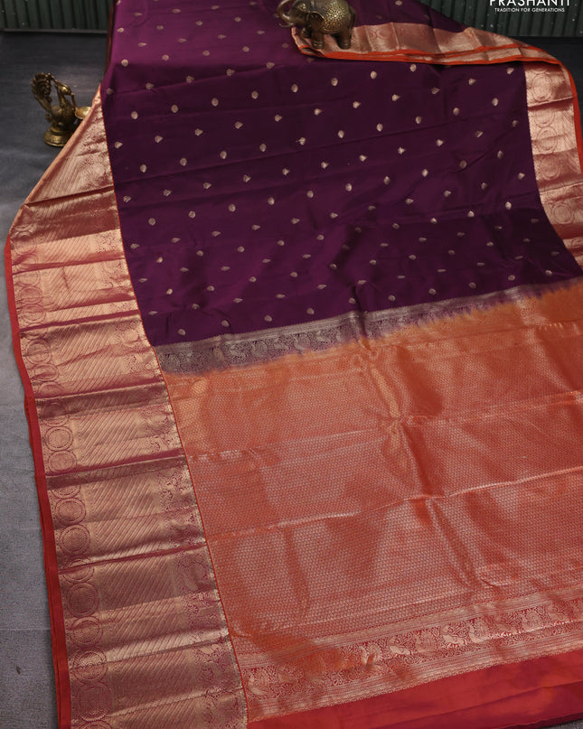 Bangalori silk saree purple and rust shade with zari woven buttas and long zari woven border